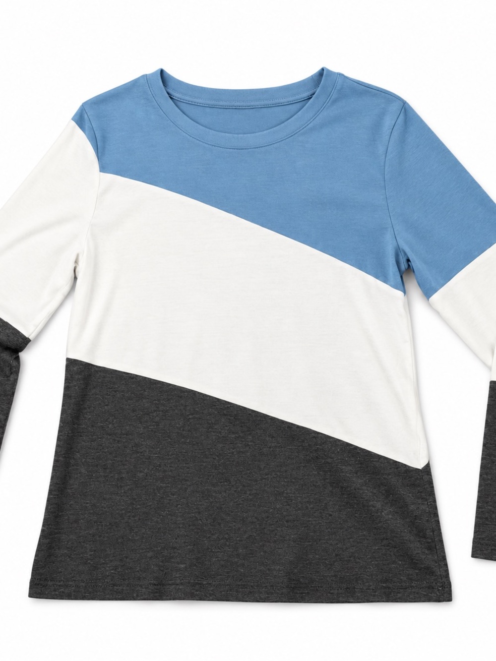 Women’s Colorblock Long-Sleeve Tee - Blue, White & Charcoal
